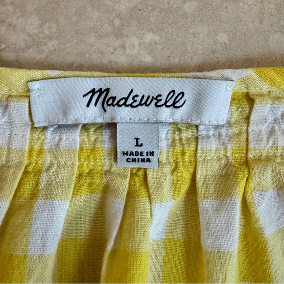 Madewell Yellow Check Gingham Long Sleeve Mini Womens Size L Shift Cotton Casual - Picture 14 of 14